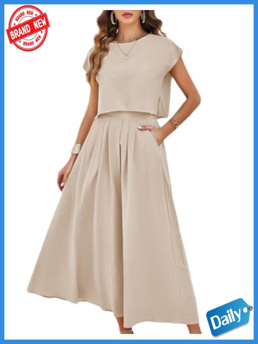 2 Piece Skirt Set Crop Top Maxi Dress with Pockets Lightweight Rayon